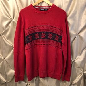 Nautica Holiday Xmas Sweater Men’s Large Red NWT Poinsettia Pattern